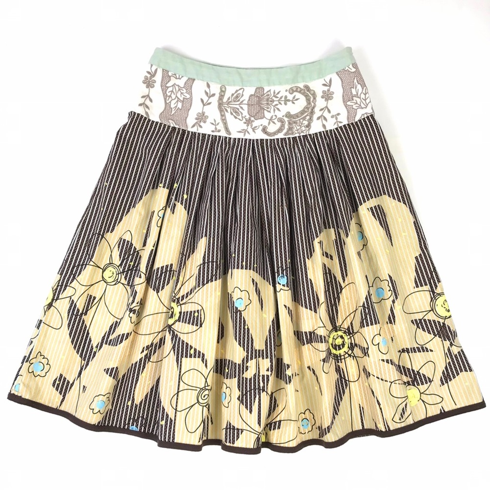 CAbi 917 Womens A-Line Treasure Floral Striped Embroidered Skirt, CAbi Size 2